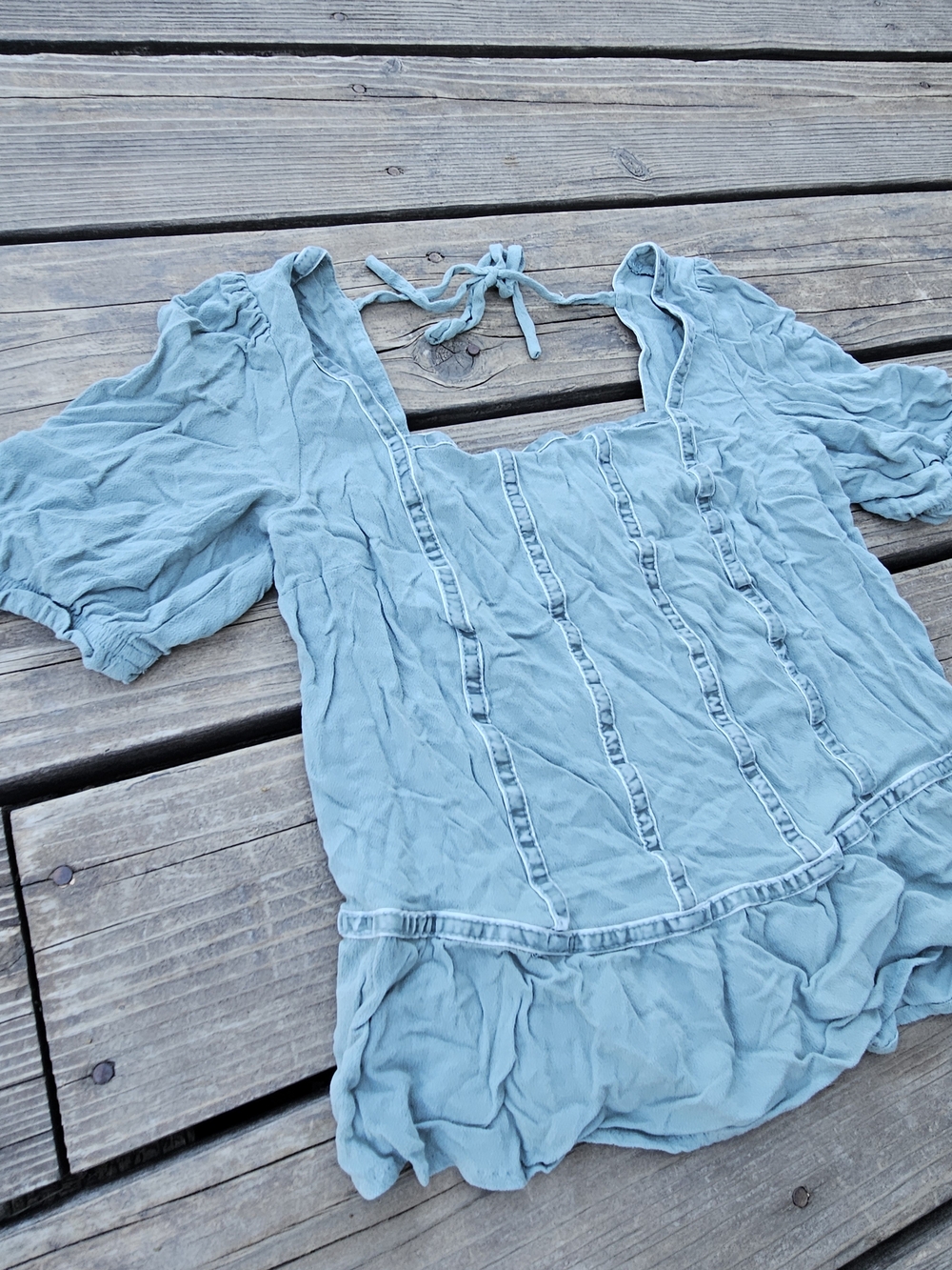 Cottagecore Peasant Blouse Puff Sleeve Ruffle Hem Fairy Boho Top Green XS SO
